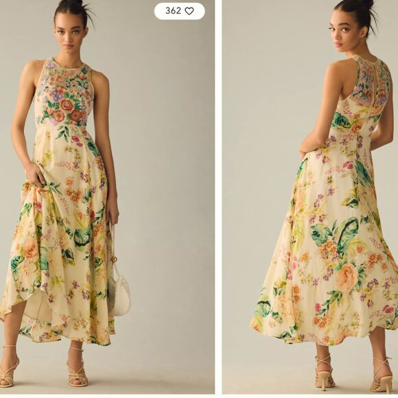 Anthropologie Dresses & Skirts - Anthropologie Floral Crewneck Embroidered A Line Maxi Dress Size 8 US